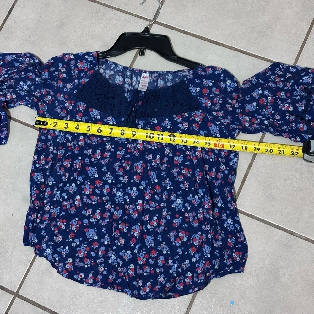 Justice Kids girls‎ Blue Floral Design Print Blouse Size 14/16